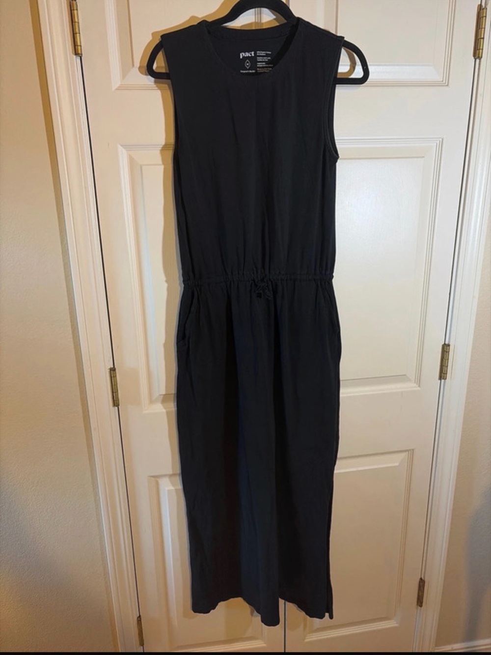 Pact Black Sleeveless Drawstring Waist Maxi Tank Dress